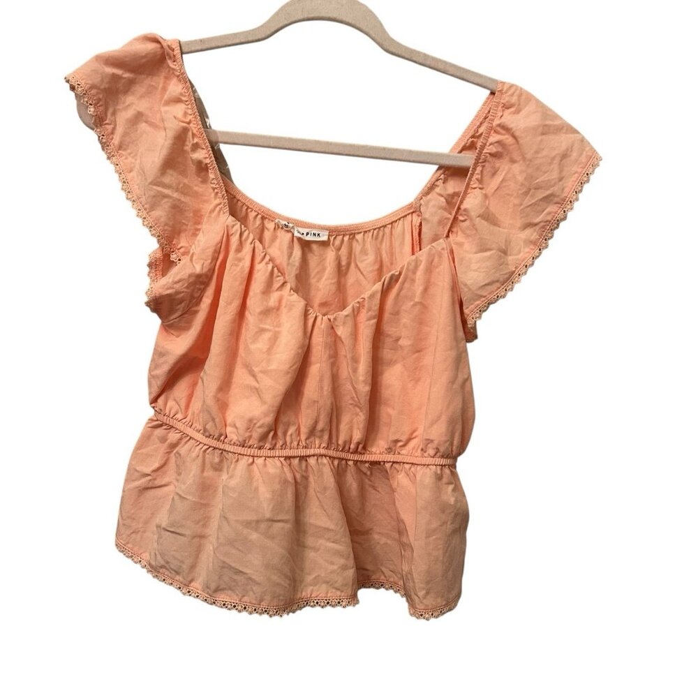 Boho crop milkmaid babydoll top Large Pink Coquette Fairycore Flutter sleeve